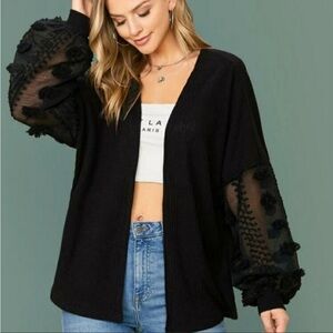 SHEIN black tulle and applique pom long sleeves open front fashionable cardigan